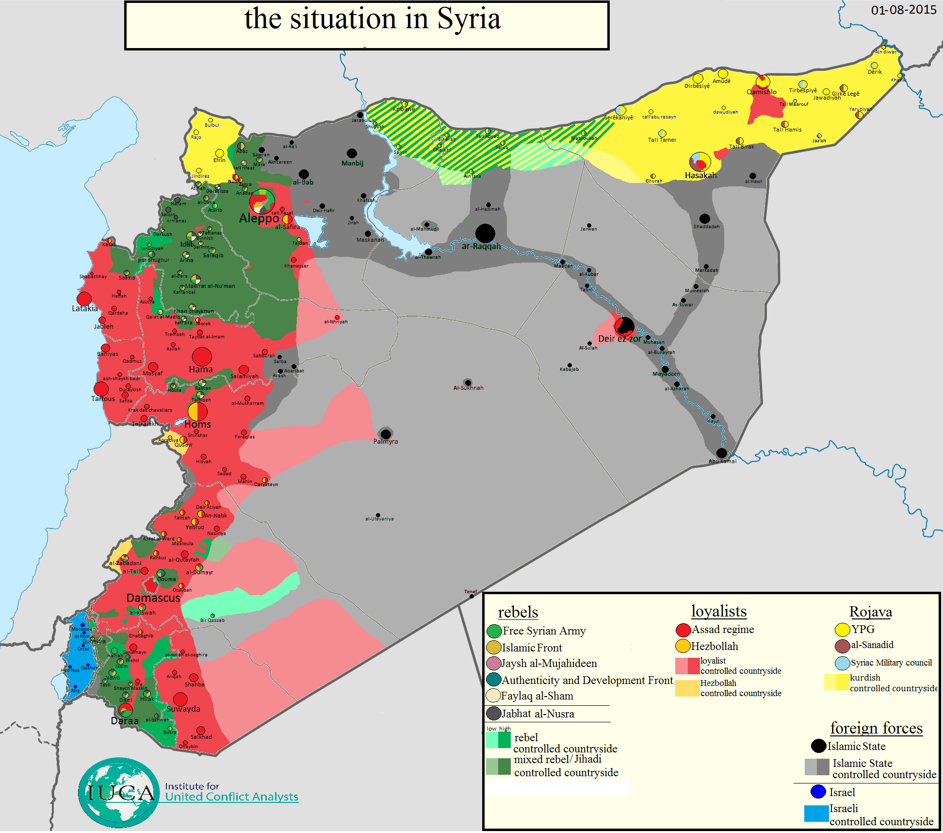 mapa sirije SIRIJA: Usporedne mape kontrole u augustu 2014. i 2015. godine  mapa sirije