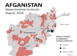 Mapa kontrole teritorija u Afganistanu(avgust 2016)