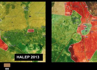 Usporedne mape kontrole Damaska i Halepa za 2013. i 2016. godinu Usporedna mapa kontrole Halepa i okoline za 2013. i 2016. godinu
