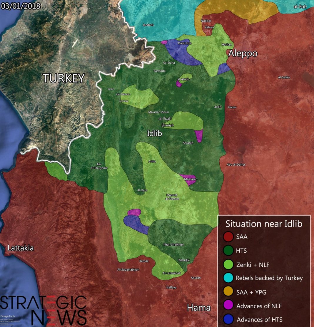 Mapa kontrole Idliba, 3. januara 2019. godine