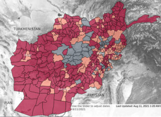 Mapa kontrole Afganistana za 11. august 2021. Afganistan-11-08-2021