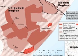 Pokret Šebabul-Mudžahidin zauzeo četiri grada, priprema ofanzivu na glavni grad okruga Mudug Somalija mapa